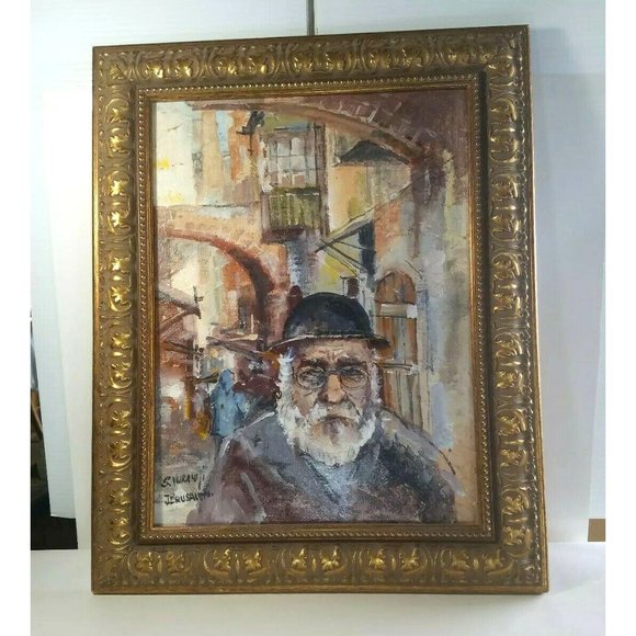 Vintage Old Man Portrait Oil Painting on Board Signed S. Vuranyi Jerusalem 21" - Picture 3 of 11